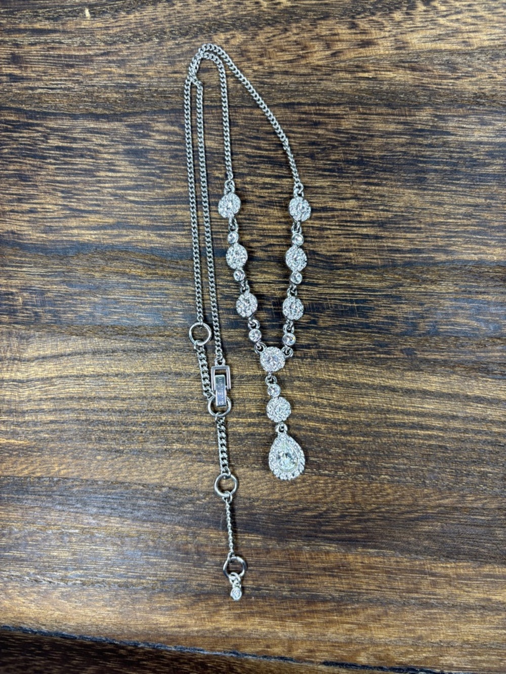 Givenchy Silver Crystal Drop Necklace